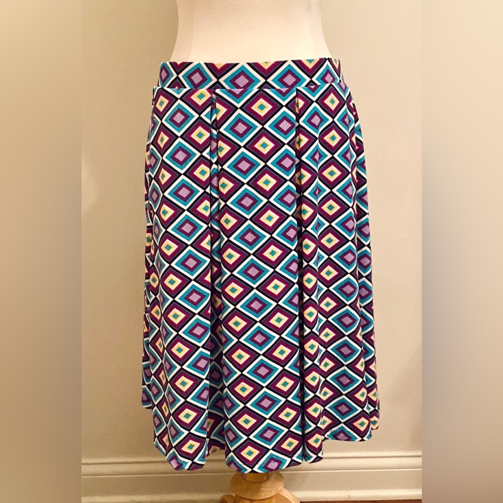 LuLaRoe Madison Geometric Teal Purple SZ XL Boho Casual Career Office Chic Skirt